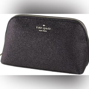 Kate Spade Black Sparkle Cosmetic Bag Kate Dome Bag Black Glitter with bonus